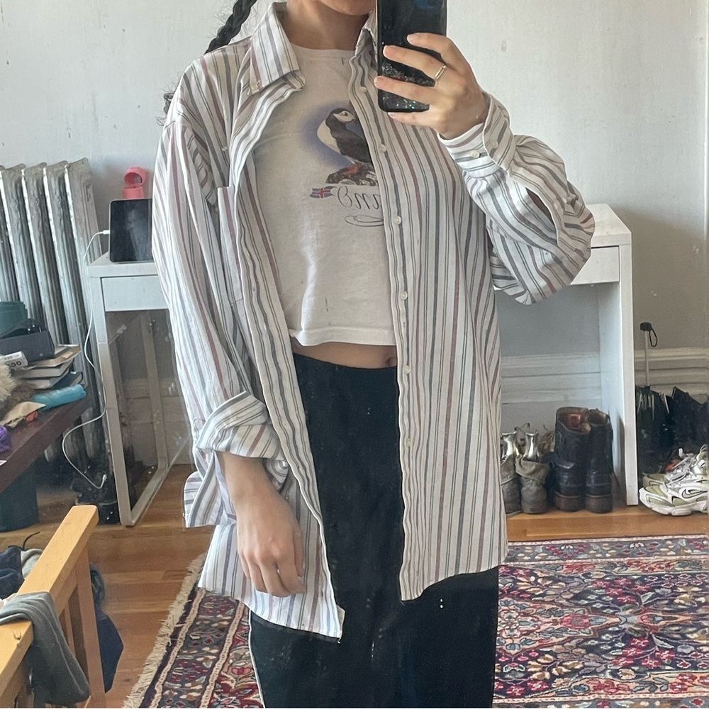 Vintage oversized striped white button up